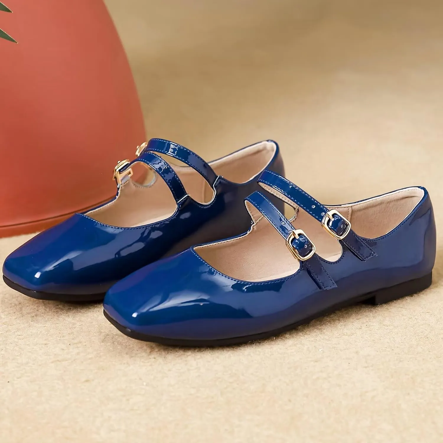 Stunner Women's Mary Jane Flats Retro Square Toe Soft Ballet Flats Comfort Double Line Strap Wedding Dressy Flats 2