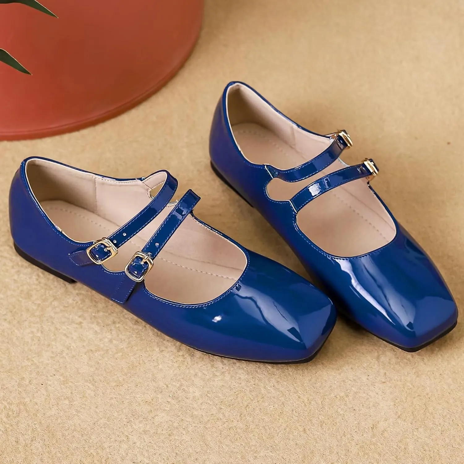 Stunner Women's Mary Jane Flats Retro Square Toe Soft Ballet Flats Comfort Double Line Strap Wedding Dressy Flats 2