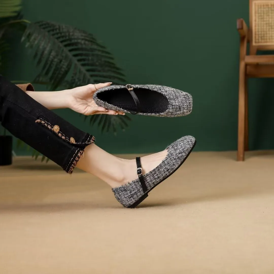 Stunner Women's Retro Square Toe Mary Jane Flats Comfortable One Line Strap Flats