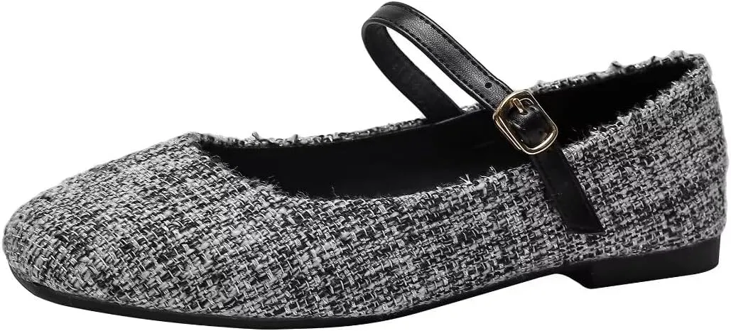Stunner Women's Retro Square Toe Mary Jane Flats Comfortable One Line Strap Flats