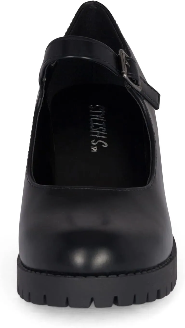 STYLISH S SAMA - Women's Lug Sole Platform Chunky Stacked Heel Mary Jane Shoes with Adjustable Ankle Buckle