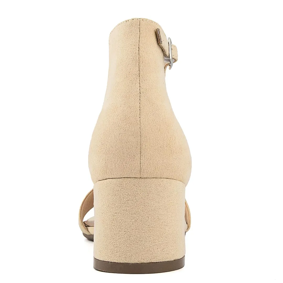 Sugar Women's Low Two Piece Block Heel Dress Shoe Ladies Ankle Strap Pump Sandal-Noelle-Nude-8.5