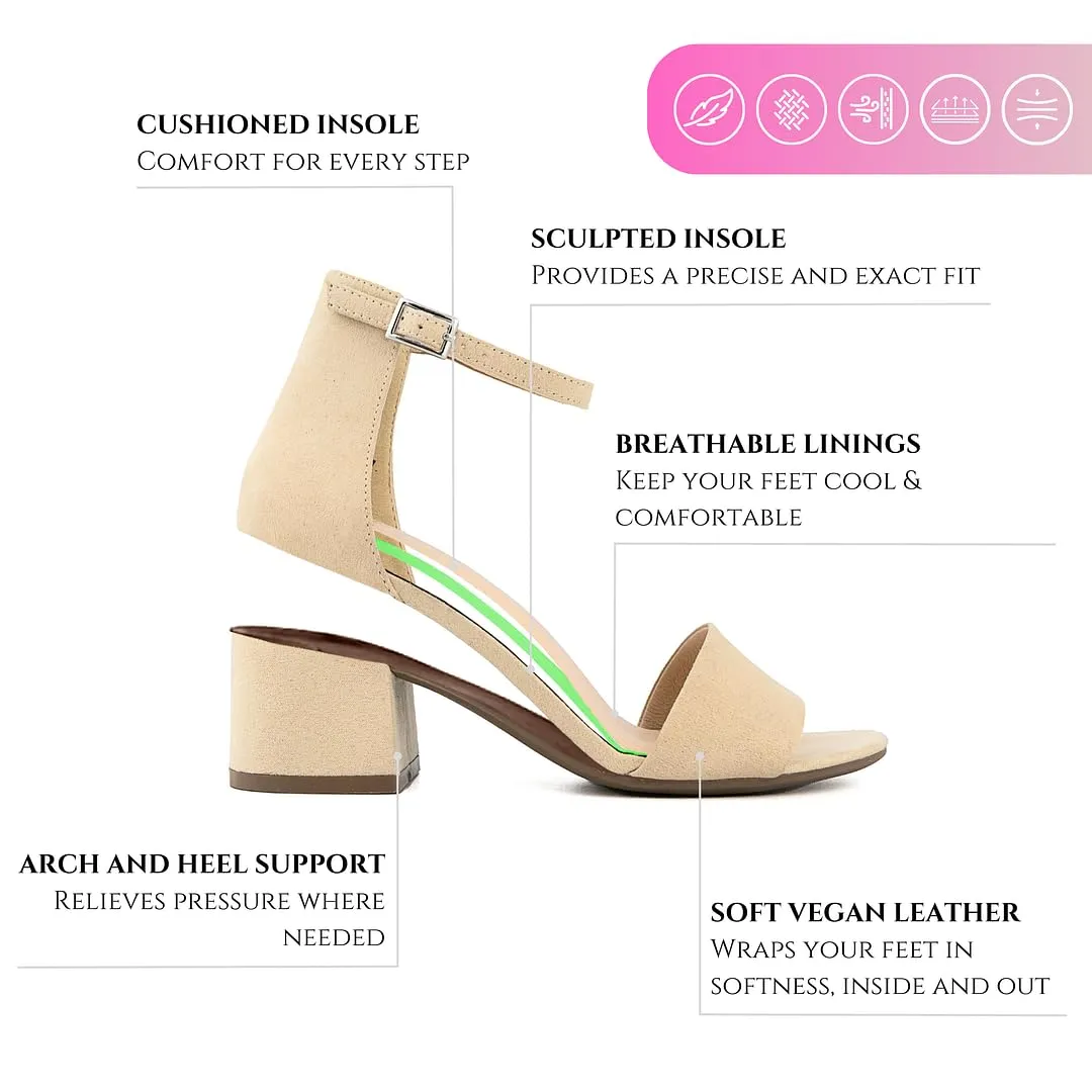 Sugar Women's Low Two Piece Block Heel Dress Shoe Ladies Ankle Strap Pump Sandal-Noelle-Nude-8.5