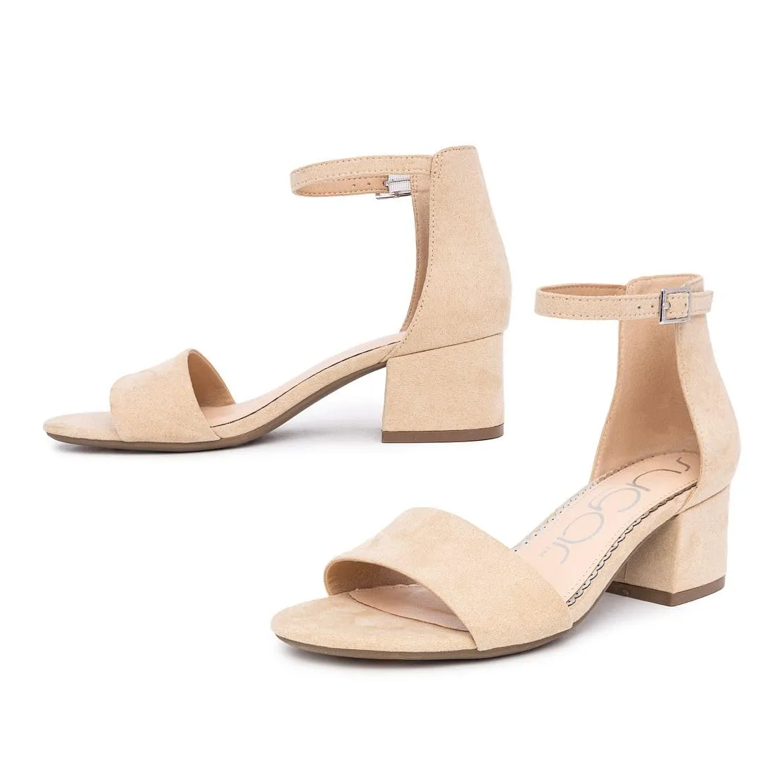 Sugar Women's Low Two Piece Block Heel Dress Shoe Ladies Ankle Strap Pump Sandal-Noelle-Nude-8.5