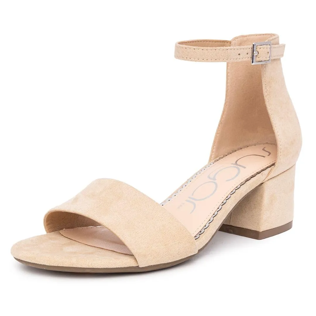 Sugar Women's Low Two Piece Block Heel Dress Shoe Ladies Ankle Strap Pump Sandal-Noelle-Nude-8.5