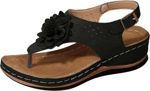 Summer Flip Flops for Women 2025,Orthopedic Flower Cutout Wide Width Slip On Slingback Slides with Adjustable Ankle Strap Ladies Low Wedges Heel Comfy Arch Support Recovery Mules Casual Shoes