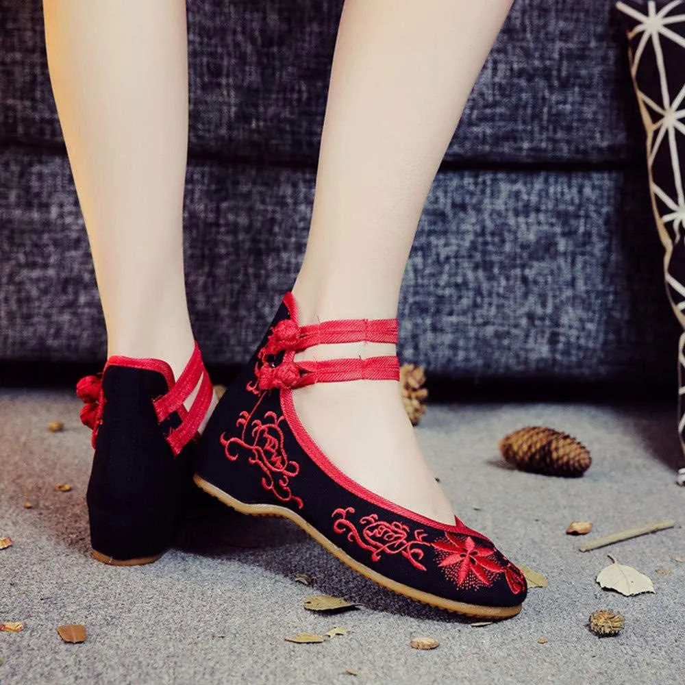 TangDao Women's Casual Flat Chinese Embroidered Floral Cheongsam Walking Mary Jane Ballet Shoes for Women