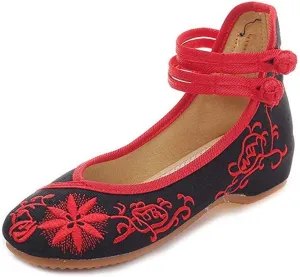 TangDao Women's Casual Flat Chinese Embroidered Floral Cheongsam Walking Mary Jane Ballet Shoes for Women