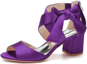 TarfiC Women's Low Block Heel Sandals Satin Bridal Chunky Ankle Strap Zipper Wedding Dress Shoes Low Heel Pump