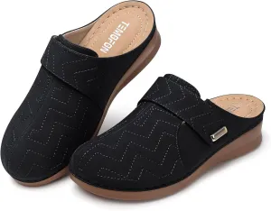 TEMOFON Clogs for Women Slip on Mules: Comfortable Casual Shoes with Adjustable Instep Walking Platform Wedge Slides