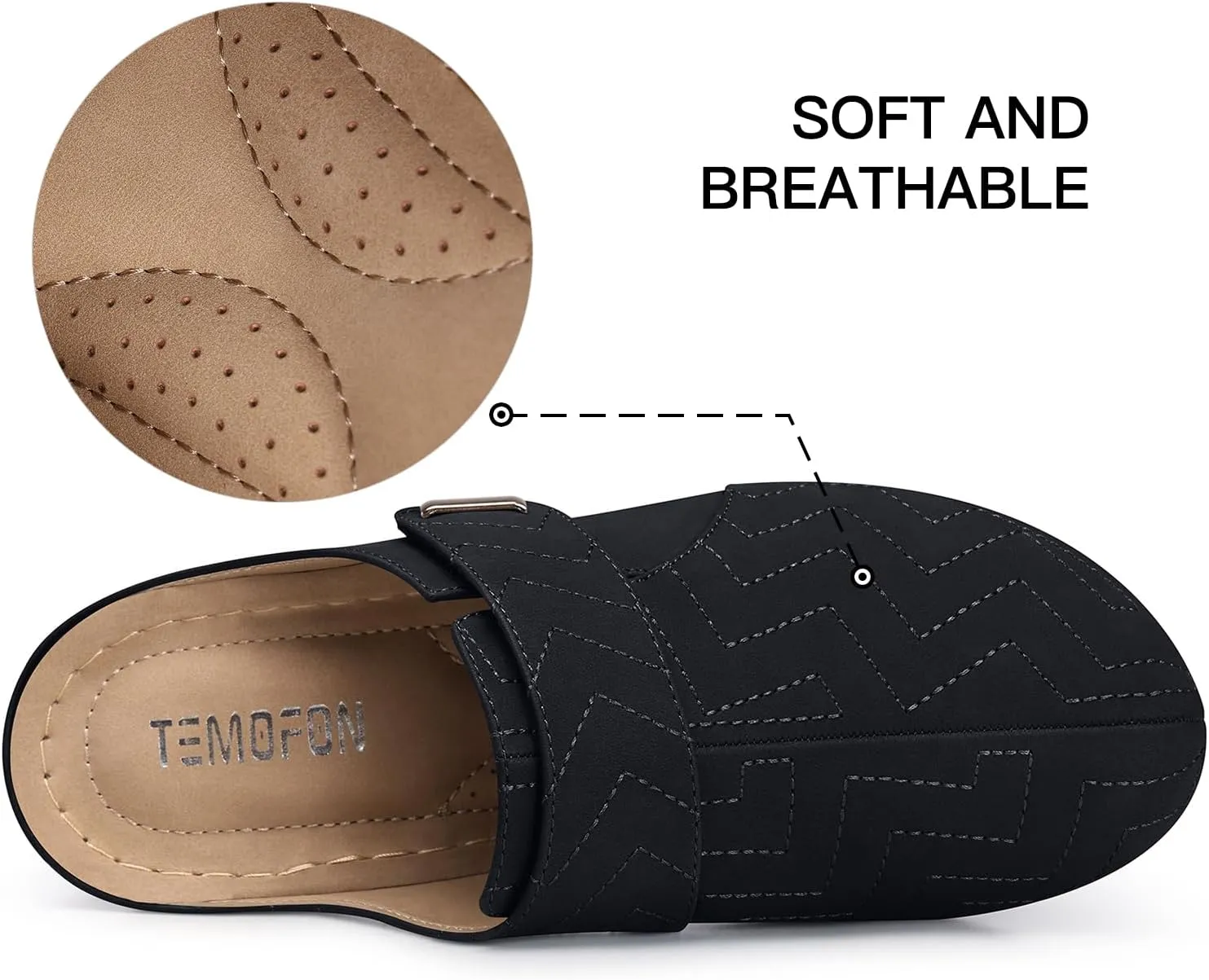 TEMOFON Clogs for Women Slip on Mules: Comfortable Casual Shoes with Adjustable Instep Walking Platform Wedge Slides