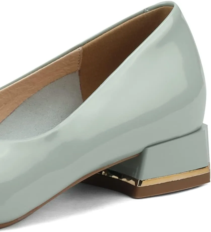 TinaCus Glossy Patent Leather Women's Handmade Classic Square Toe Block Heel Slip On Loafer Pumps with Bowknot