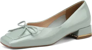 TinaCus Glossy Patent Leather Women's Handmade Classic Square Toe Block Heel Slip On Loafer Pumps with Bowknot