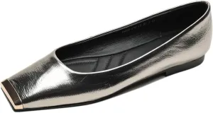 TinaCus Handmade Square Toe Genuine Leather Women's Slip On Comfortable Flat Shoes