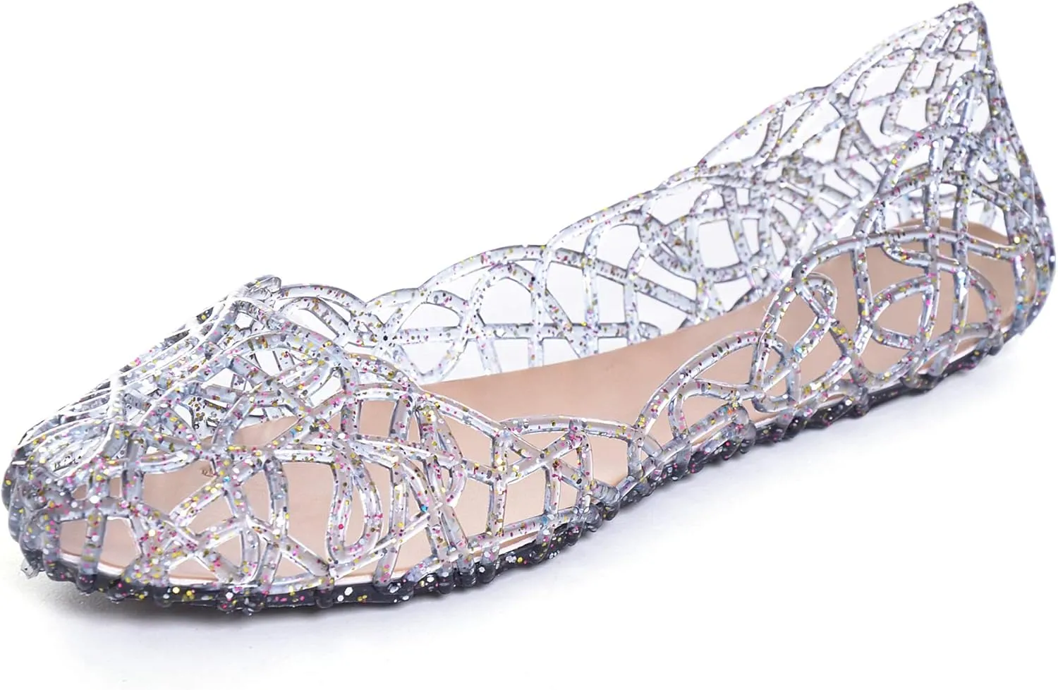 TN TANGNEST Women's Beach Hollow Jelly Shoes Bling PVC Slip On Summer Casual Flat Sandals