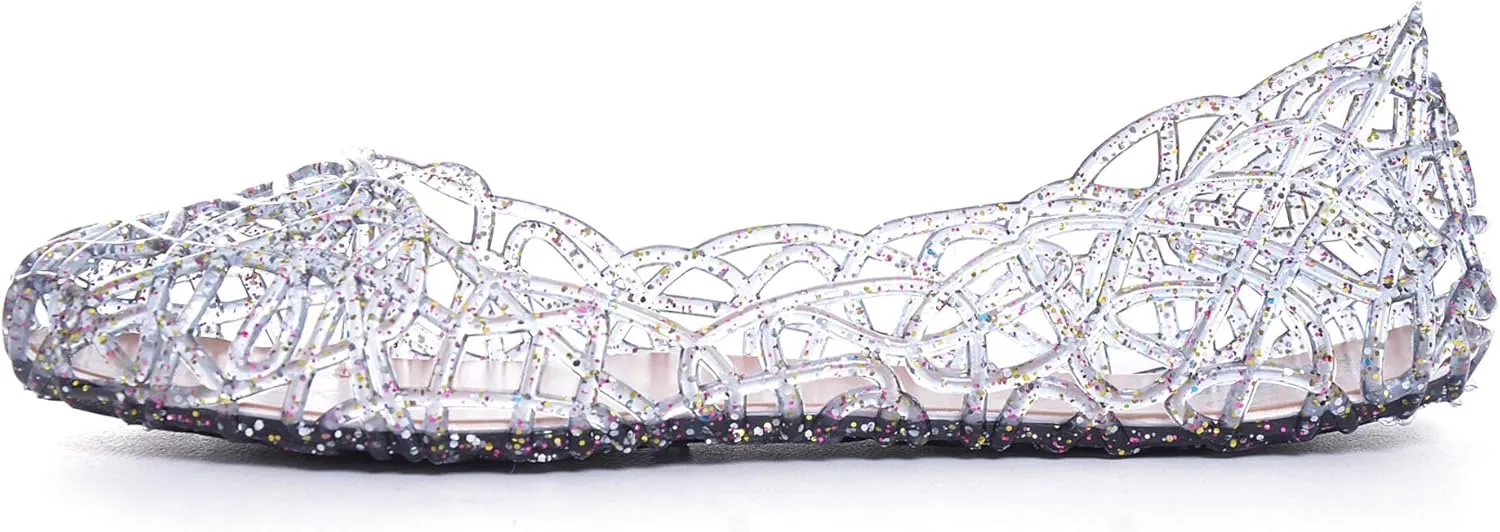 TN TANGNEST Women's Beach Hollow Jelly Shoes Bling PVC Slip On Summer Casual Flat Sandals