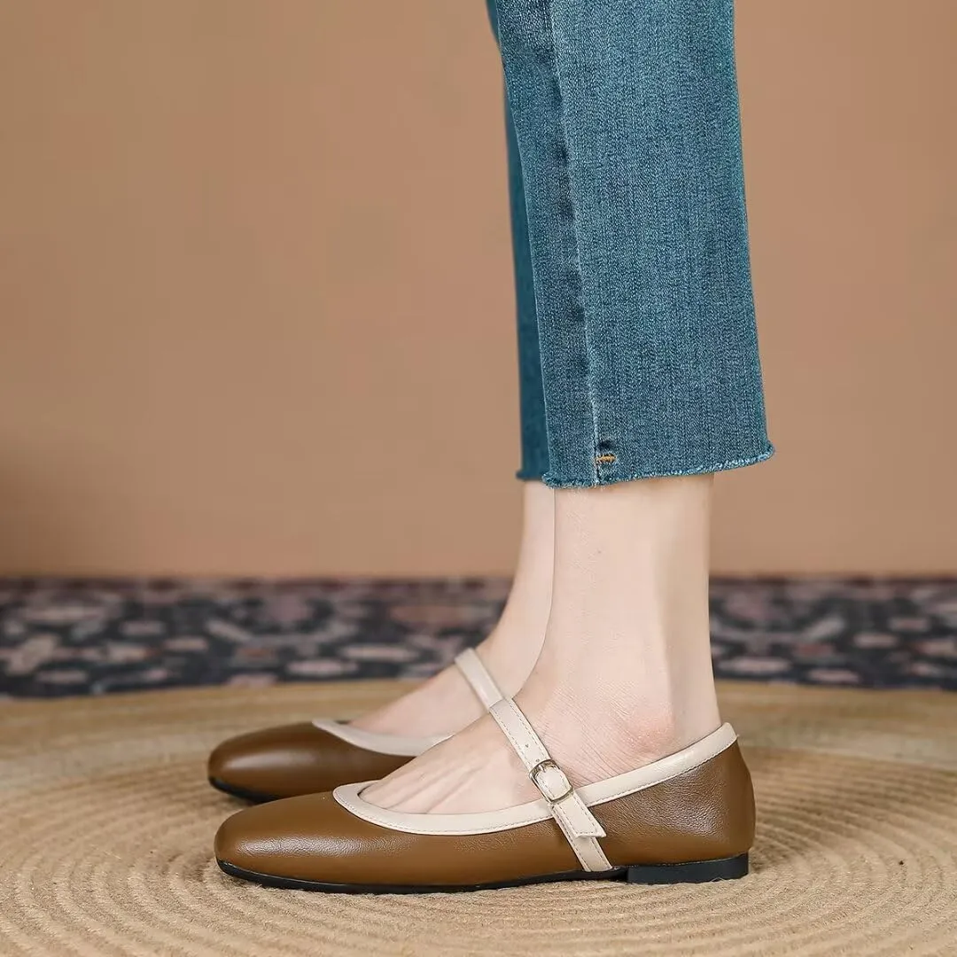 TN TANGNEST Women's Mary Jane Flats Fashion Square Toe Slip On Buckle Flats Soft Comfortable Casual Flat Shoes