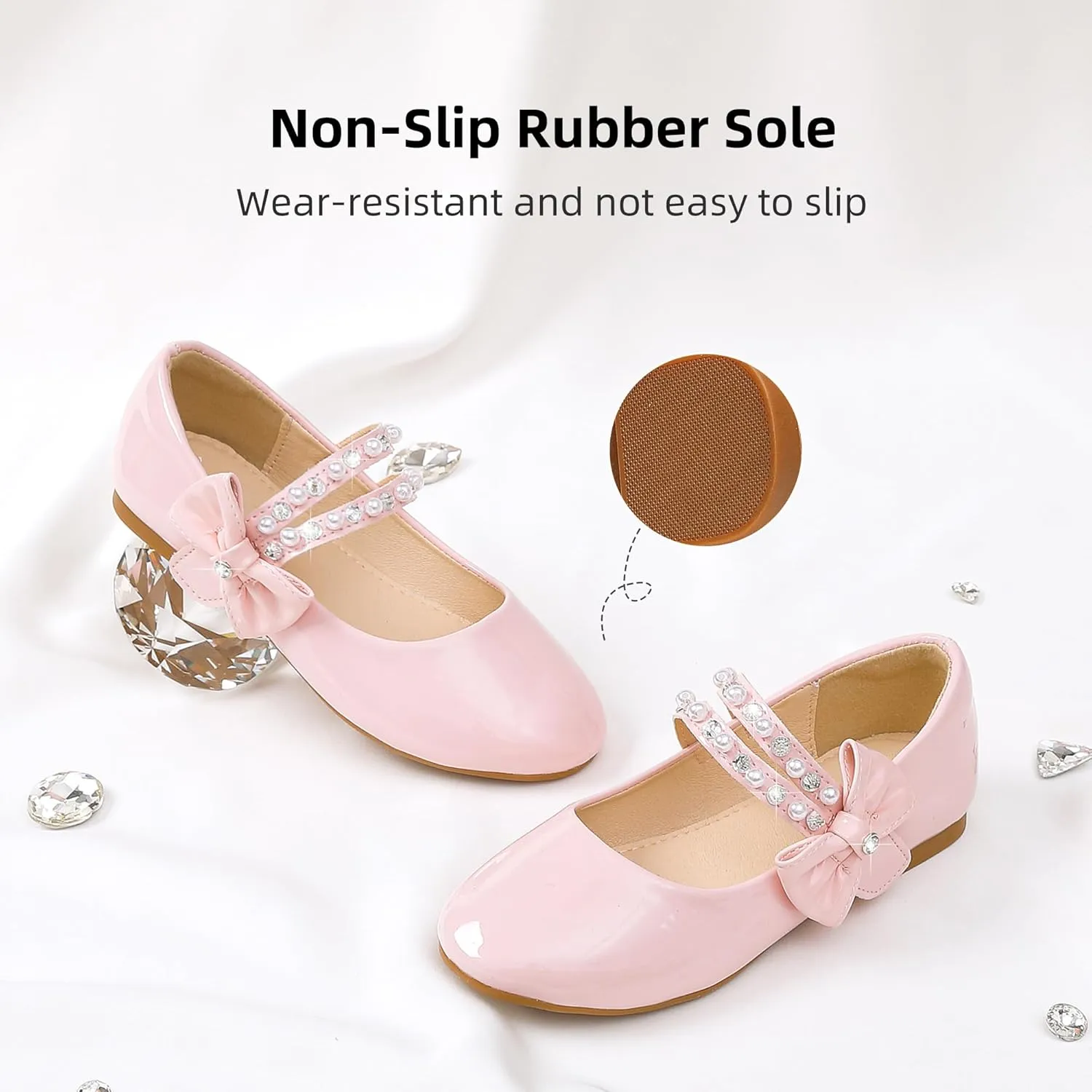 Toddler Girls Dress Shoes - Black Floral Mary Jane Flats for Girls - Water Resistant - All Seasons - Casual - Wedding, Dance, Daily Wear