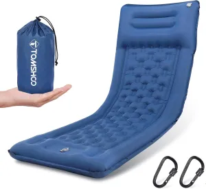 TOMSHOO Sleeping Pad, Ultralight Camping Mat Inflatable Sleeping Mat 77''X28'' Camping Mattress with Pillow Built-in Foot Pump with 2 Carabiners for Camping, Hiking, Travel, Tent