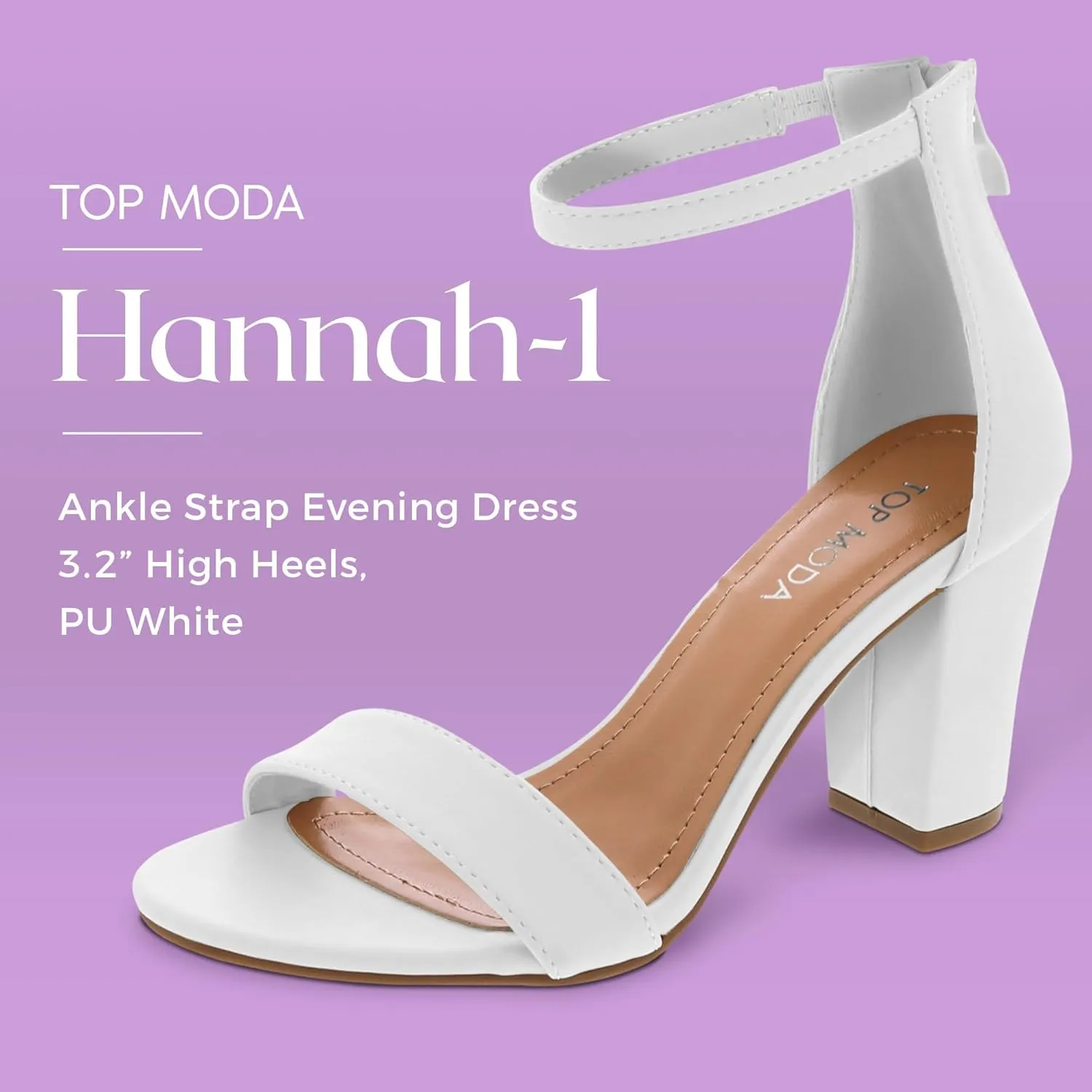 TOP MODA Hannah-1 Ankle Strap Dressy High Heel Sandal, Non-slip Sole, For Wedding, Party, Prom, Evening Wear, or Any Occasion, Sleek Style Block Heel Sandals