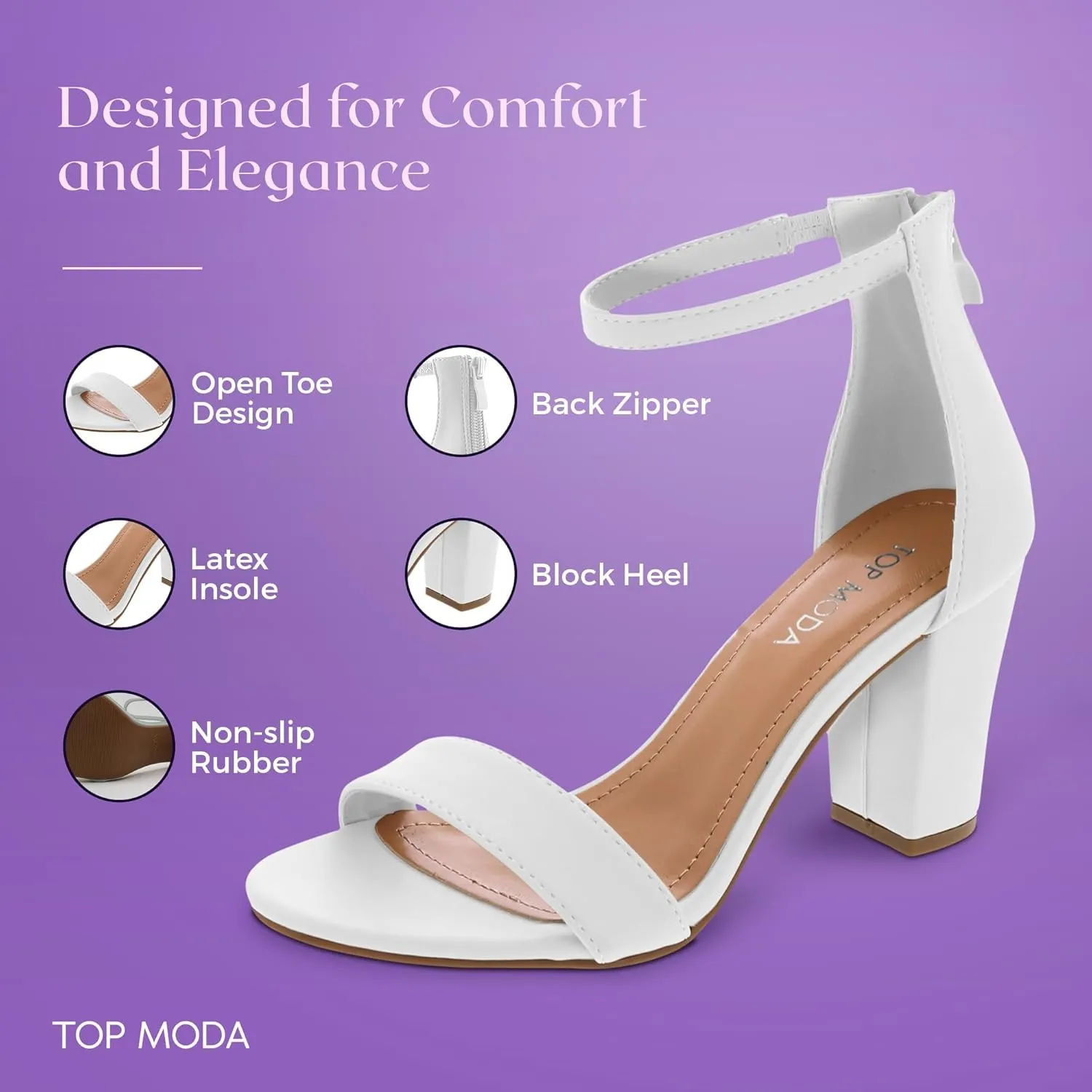 TOP MODA Hannah-1 Ankle Strap Dressy High Heel Sandal, Non-slip Sole, For Wedding, Party, Prom, Evening Wear, or Any Occasion, Sleek Style Block Heel Sandals