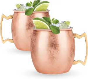 True Moscow Mule Mug, Stainless Steel, Copper Cups for Moscow Mules, Copper Bar Cart Accessories, 16 oz, Set of 2
