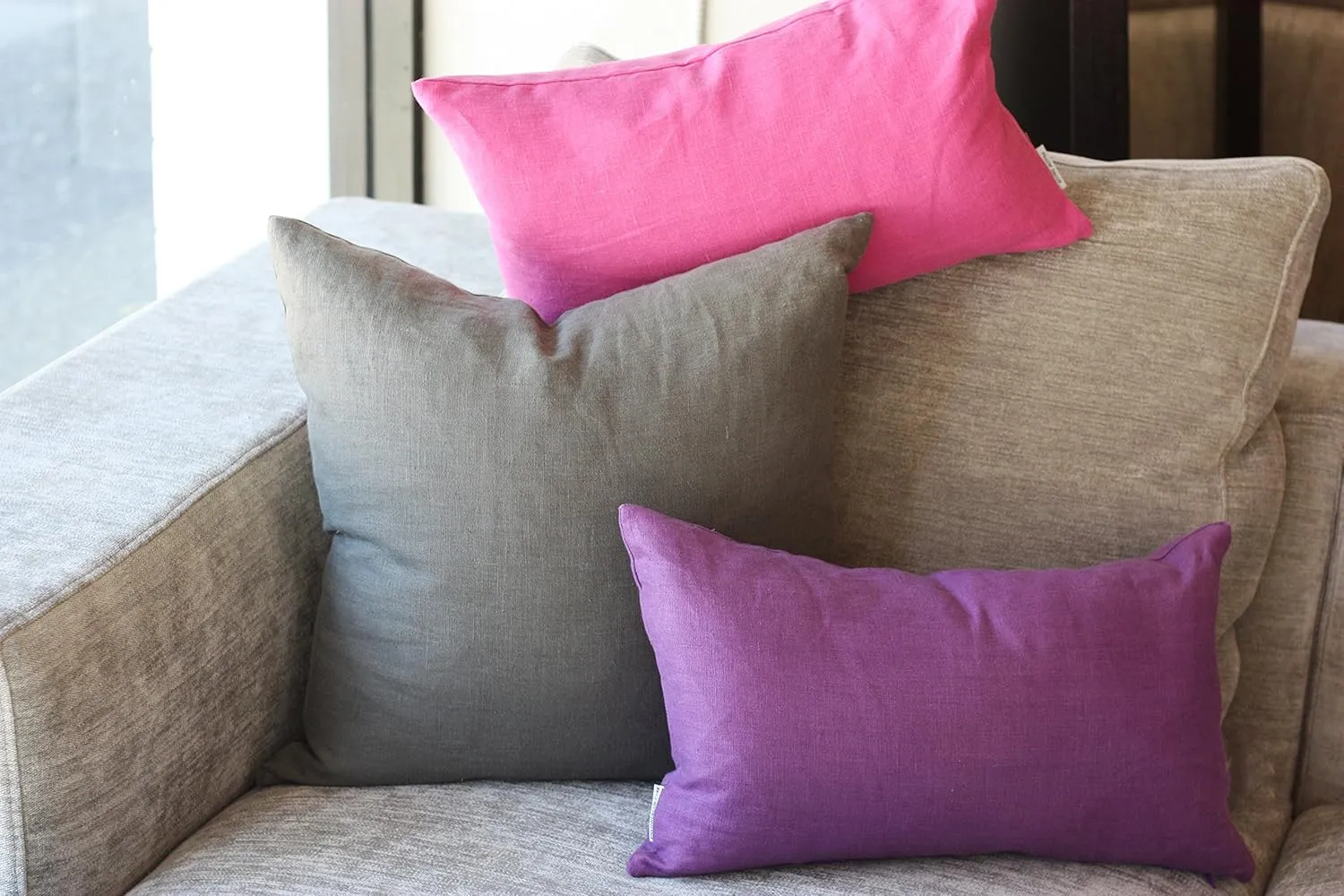 Tuscany Linen Cream Throw Pillow 17x17 Square, Complete with Pillow Insert