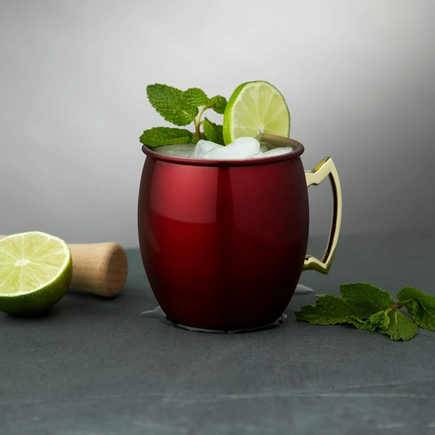 Twine Moscow Mule mugs, Stainless Steel Moscow Mule Cup, Cocktail drinkware, Copper Bar Cart Accessories, 16oz, Red