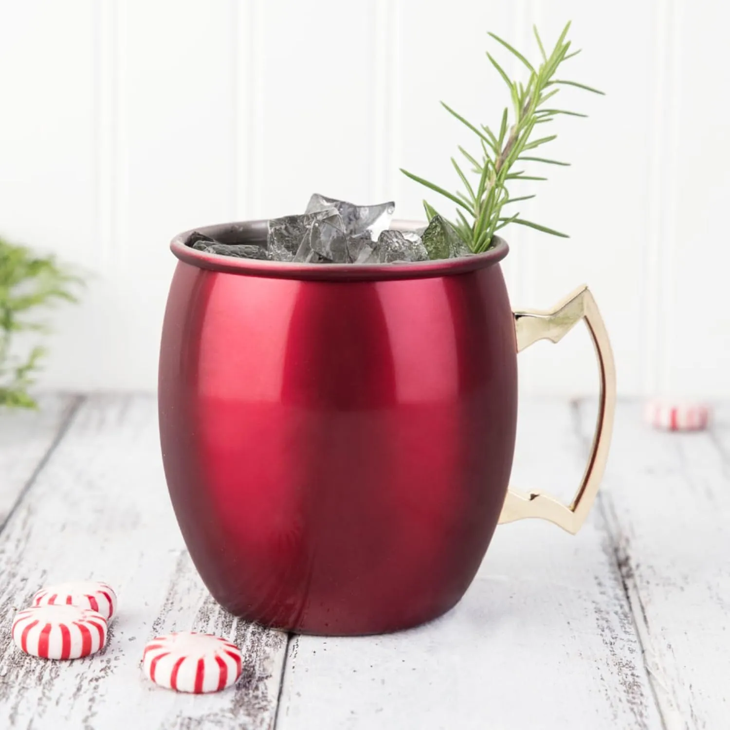 Twine Moscow Mule mugs, Stainless Steel Moscow Mule Cup, Cocktail drinkware, Copper Bar Cart Accessories, 16oz, Red