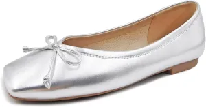 UBWDU Women's Low Heel Flat Shoes Comfortable Square Toe Bowknot Decoration Casual Ballet Shoes