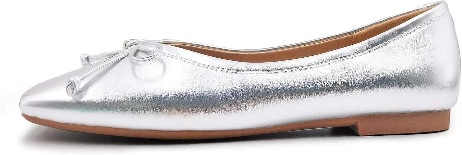 UBWDU Women's Low Heel Flat Shoes Comfortable Square Toe Bowknot Decoration Casual Ballet Shoes