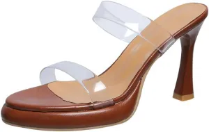 Ulalaza Women's PVC Clear Sandals Transparent Stiletto Sexy Rhinestone Bow Heels Open Toe Ankle Strap Stiletto Sparkling Wedding Bridal Dress Shoes High Heel Sandals