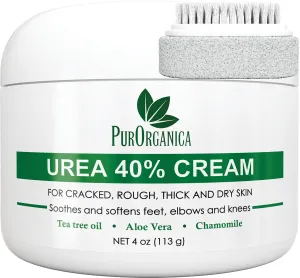 Urea 40% Foot Cream - Made in USA - Callus Remover - Moisturizes & Rehydrates Thick, Cracked, Rough, Dead & Dry Skin - For Feet, Elbows and Hands - With Pumice Stone and Brush