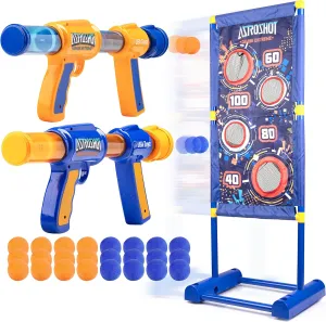 USA Toyz Astroshot Gemini Extreme Shooting Game for Kids 2 Pack Foam Ball Popper Air Guns and Moving Target Shooting Game Toy for Boys Girls 2 Guns 30 Balls Outdoor Compatible with Nerf Blue/Orange