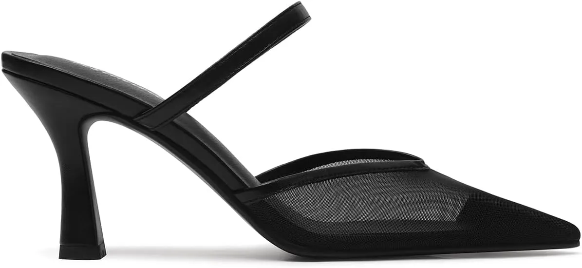 USIMAD Women's Mesh Mule Heels with Memory Foam Insole Pointy Toe Kitten Heels for Women Arch Support