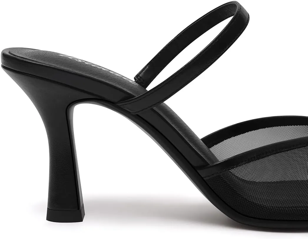 USIMAD Women's Mesh Mule Heels with Memory Foam Insole Pointy Toe Kitten Heels for Women Arch Support