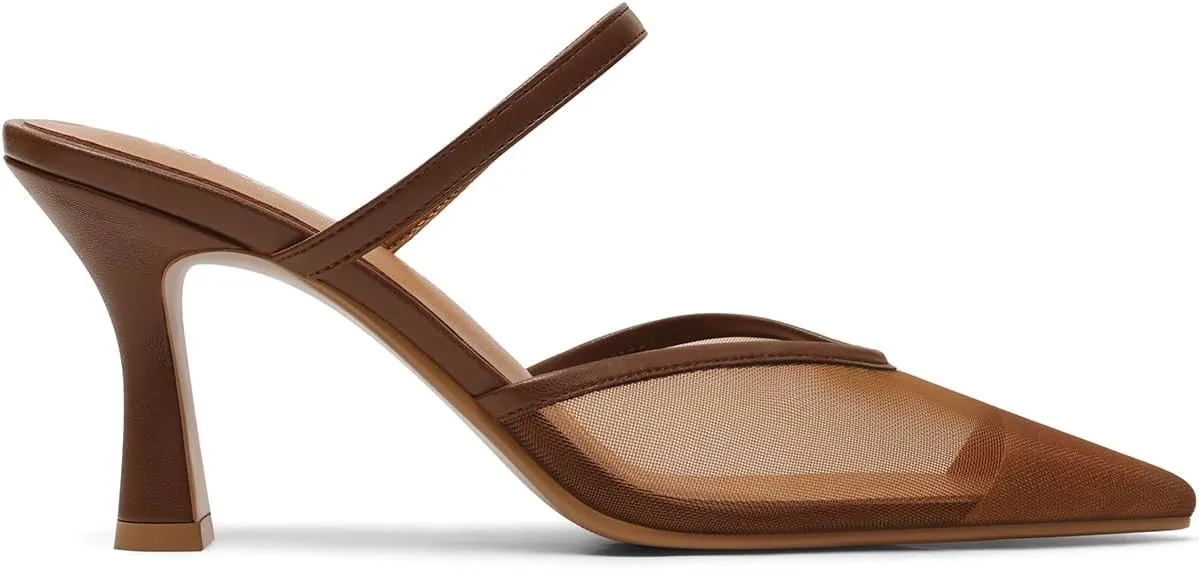 USIMAD Women's Mesh Mule Heels with Memory Foam Insole Pointy Toe Kitten Heels for Women Arch Support