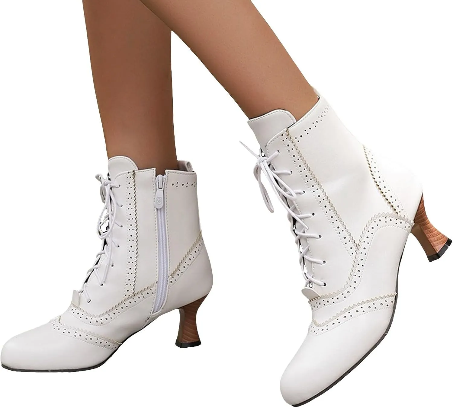 Victorian Boots for Women Kitten Heel,Vintage Lace Up Booties with Zipper Halloween Cosplay Boots Fashion Dance Shoes
