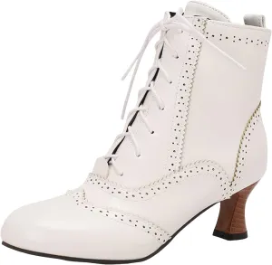 Victorian Boots for Women Kitten Heel,Vintage Lace Up Booties with Zipper Halloween Cosplay Boots Fashion Dance Shoes