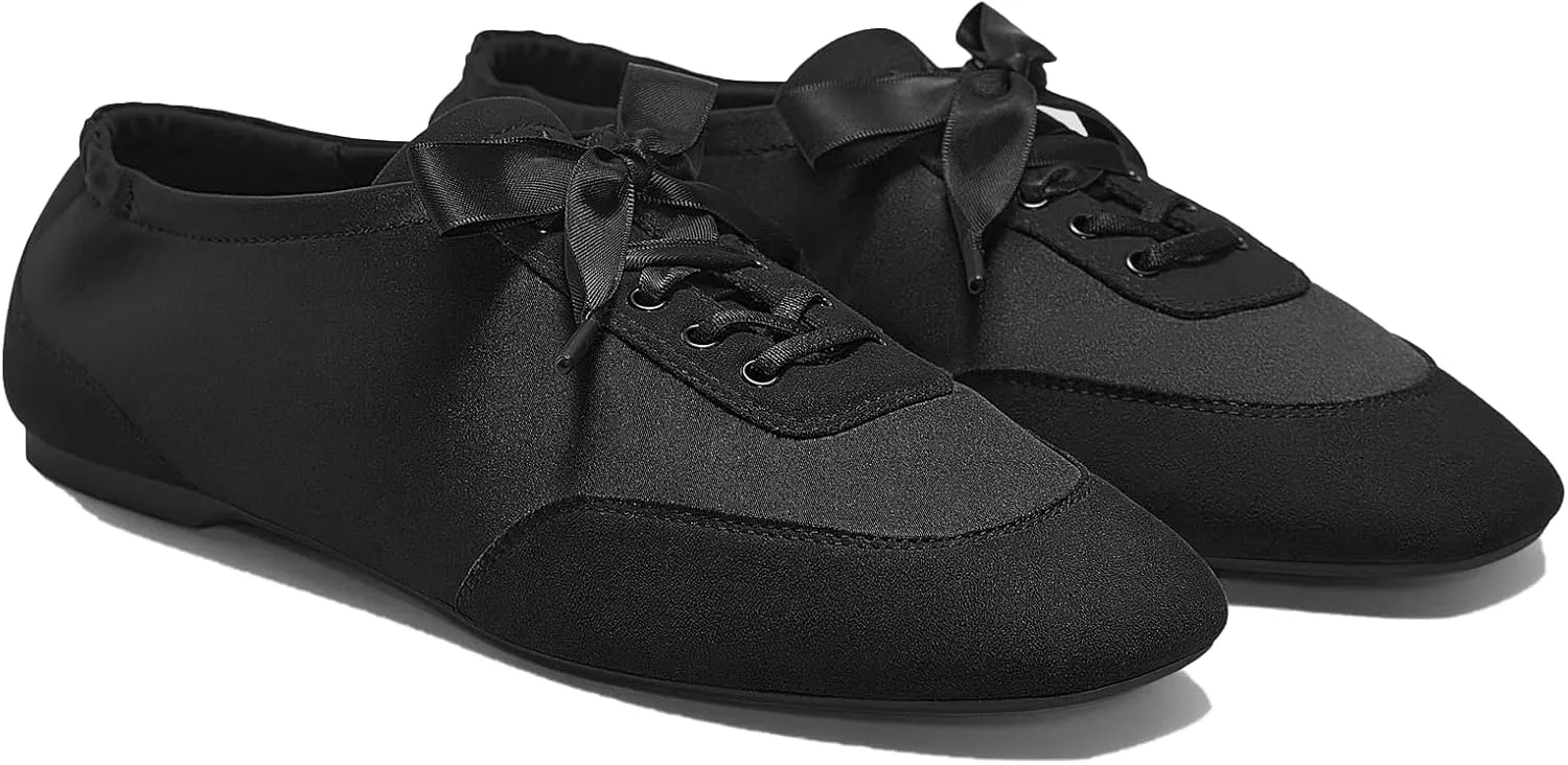 VIVAIA Cristina Square-Toe Lace-Up Satin Sneakerina