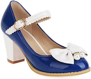 VOKLIN Women's Girls Lolita Sweet Bow Mary Jane Pumps Ankle Strap Platform Block High Heel Oxford Dress Shoes