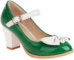 VOKLIN Women's Girls Lolita Sweet Bow Mary Jane Pumps Ankle Strap Platform Block High Heel Oxford Dress Shoes