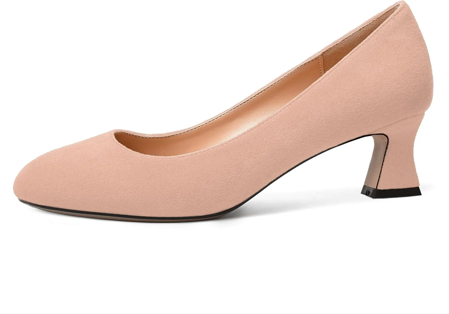 WAYDERNS Womens Dress Suede Dating Round Toe Slip On Solid Kitten Low Heel Pumps Shoes 2 Inch