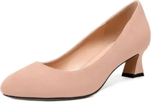 WAYDERNS Womens Dress Suede Dating Round Toe Slip On Solid Kitten Low Heel Pumps Shoes 2 Inch