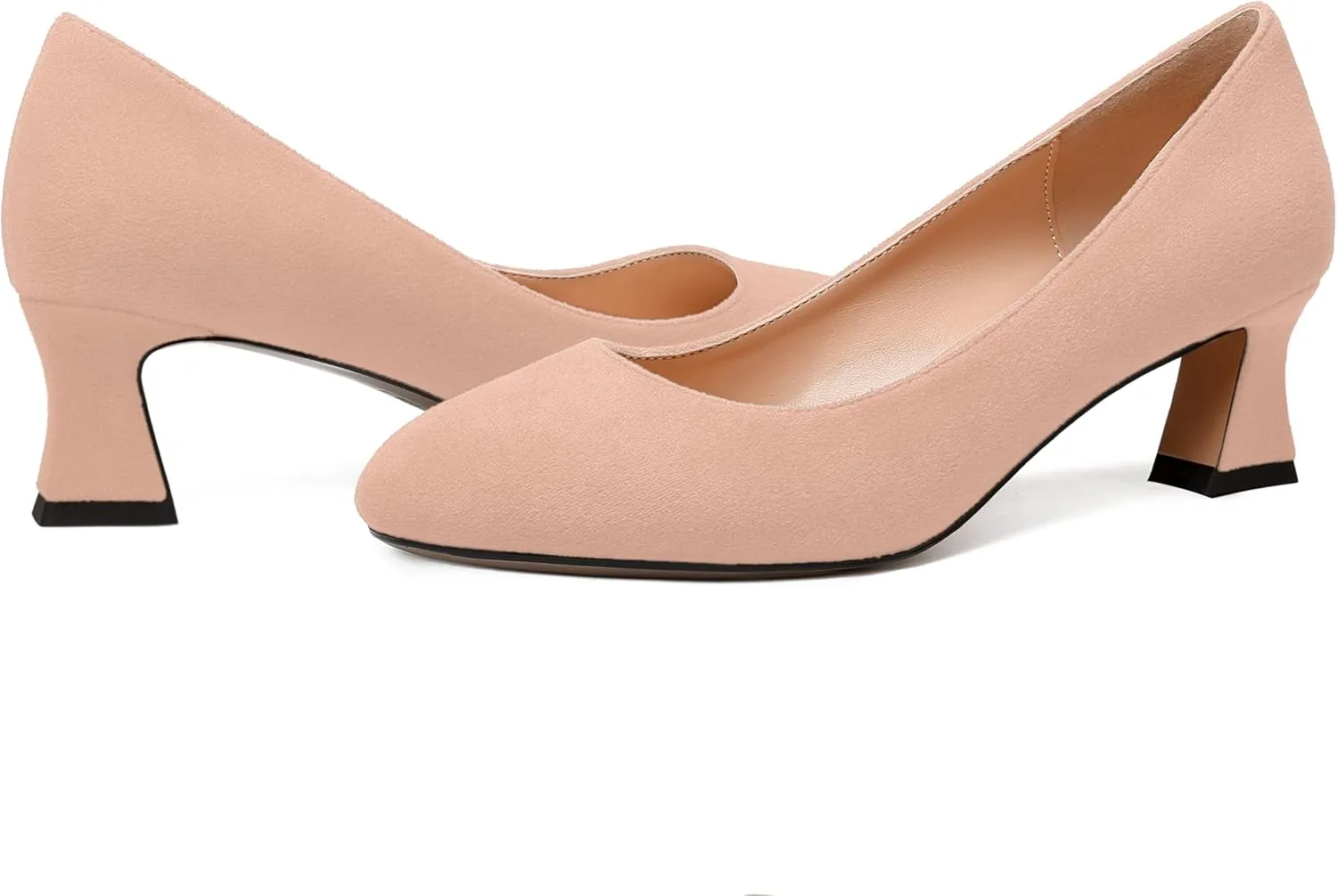 WAYDERNS Womens Dress Suede Dating Round Toe Slip On Solid Kitten Low Heel Pumps Shoes 2 Inch