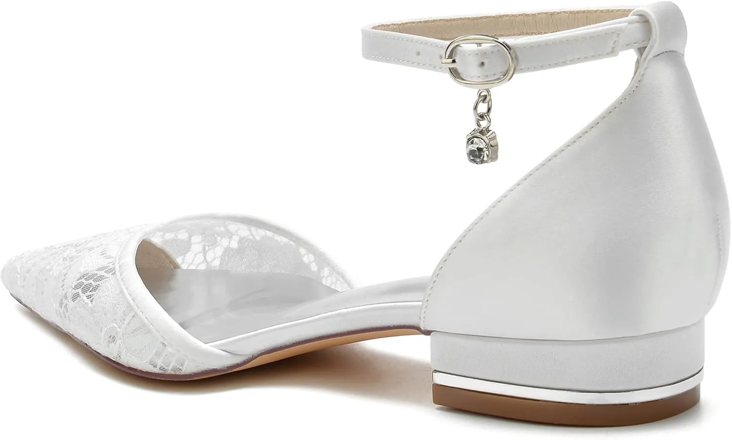 Wedding Shoes for Bride Flat Women Closed Toe Buckle Lace Wedding Bridal Court Shoes