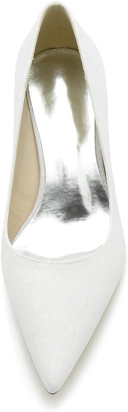 Wedding Shoes for Bridesmaids Sequins Bridal Wedding Party Pump 2.36'' Low Heel Pump Shoes Mid Kitten Heels Closed Pointy Toe