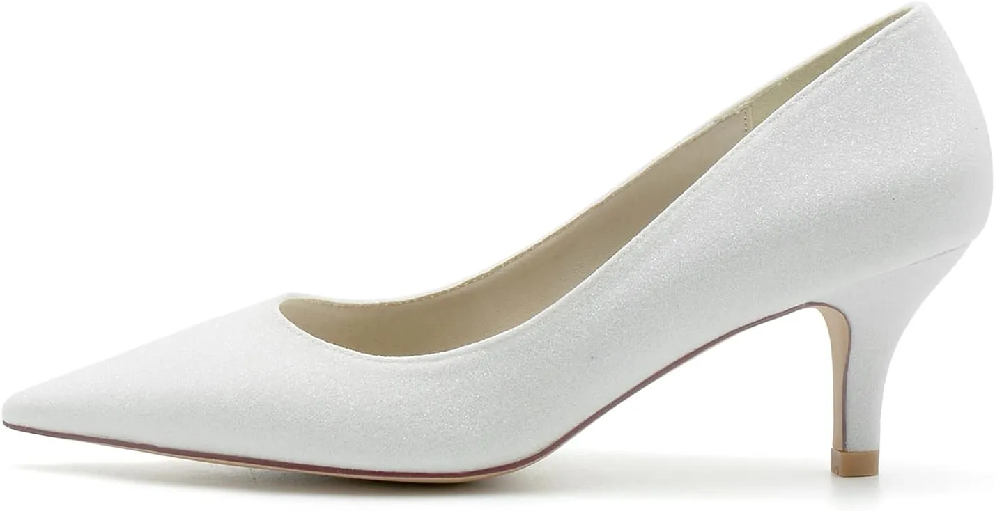 Wedding Shoes for Bridesmaids Sequins Bridal Wedding Party Pump 2.36'' Low Heel Pump Shoes Mid Kitten Heels Closed Pointy Toe