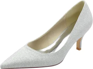 Wedding Shoes for Bridesmaids Sequins Bridal Wedding Party Pump 2.36'' Low Heel Pump Shoes Mid Kitten Heels Closed Pointy Toe