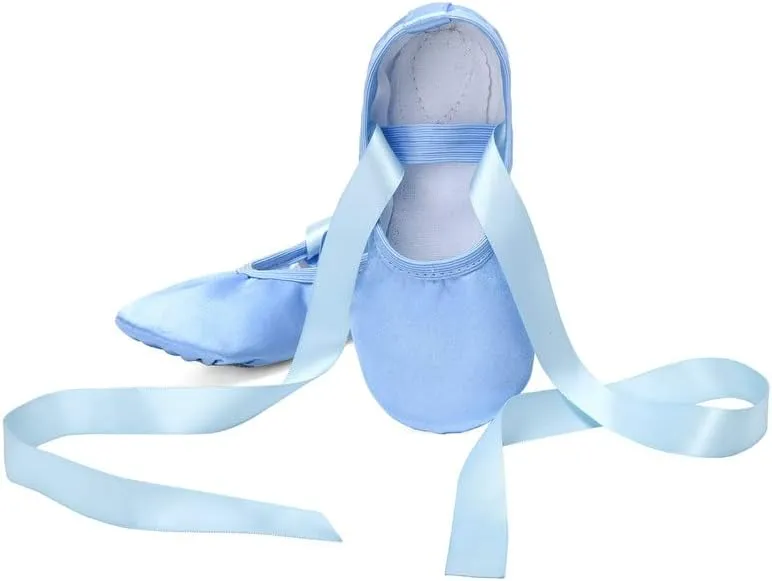 WENDYWU Girls Ballet Dance Shoes Purple Flat Slipper with Ribbon